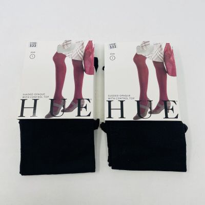 Hue Womens Size 1 100-150 lbs 2 Pack Sueded Opaque with Control Top Tights Black